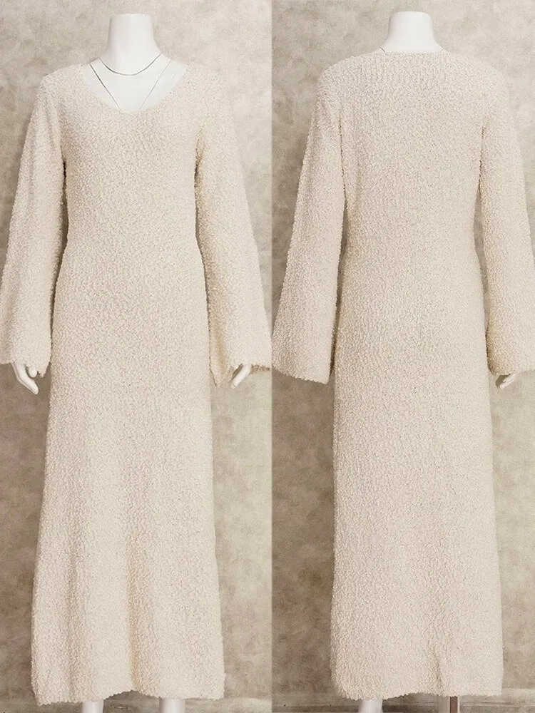 Sexy Knitted Women's 2023 Autumn New U-Neck Dolman Sleeves See-through Sweater Maxi Dress Beachwear Swim Suit Cover-ups A2186