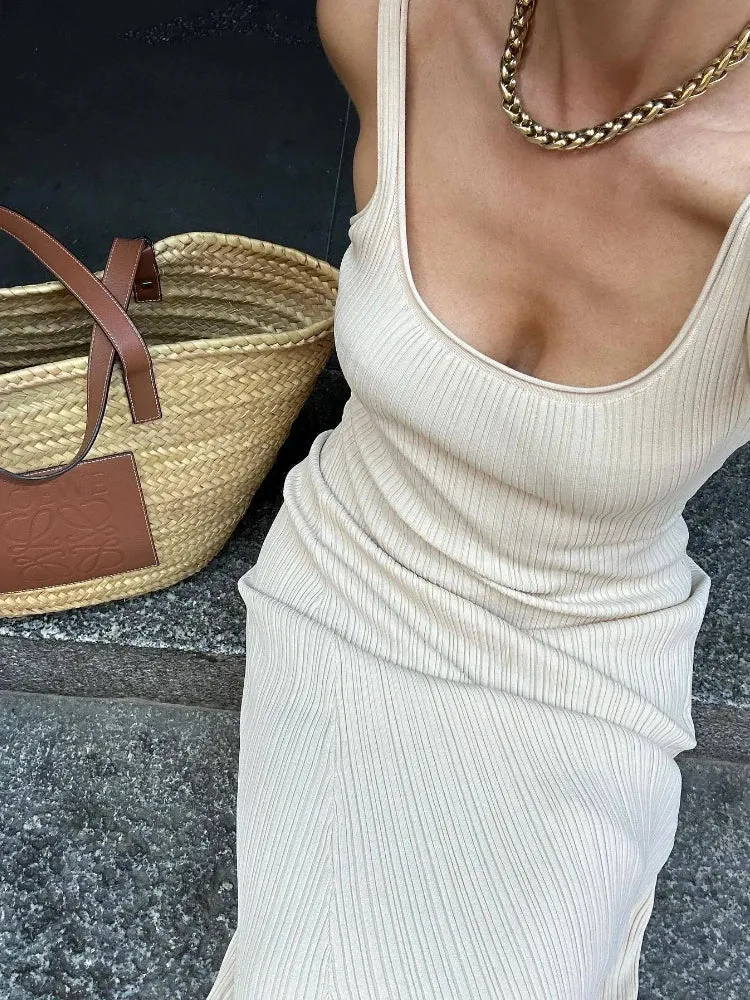 Summer Knit Bodycon Elegant Sexy Sleeveless Maxi Dress