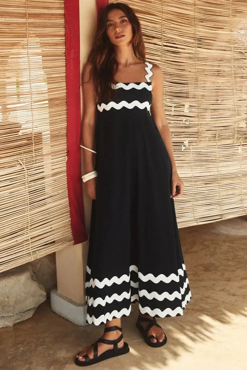 Women's Striped Long Spaghetti Strap High Waist Backless Sleeveless Summer Maxi Dress